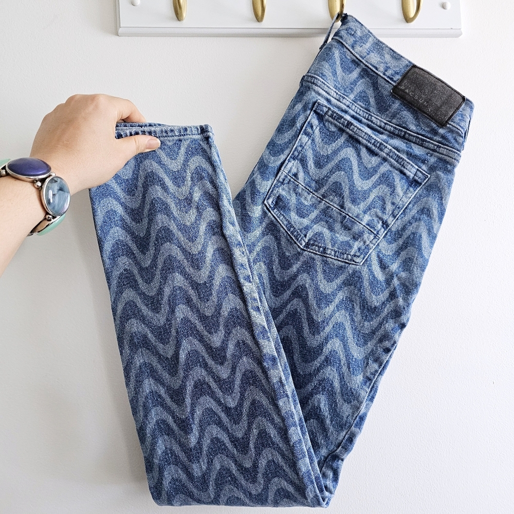 PacSun Eco Skinny Cotton Comfort Jeans Wave Pattern Blue Jeans 31 X 32